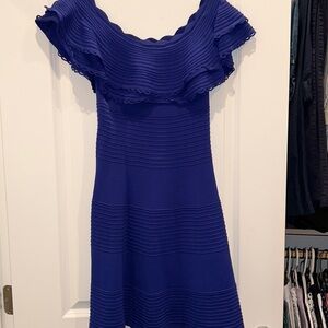 Blue Body Con Off the Shoulder Dress